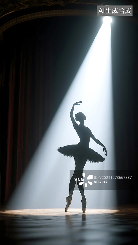 【AI数字艺术】3D三维立体C4D女子舞蹈芭蕾舞优美动作线条轮廓舞台表演演员灯束梦想艺术家图片素材