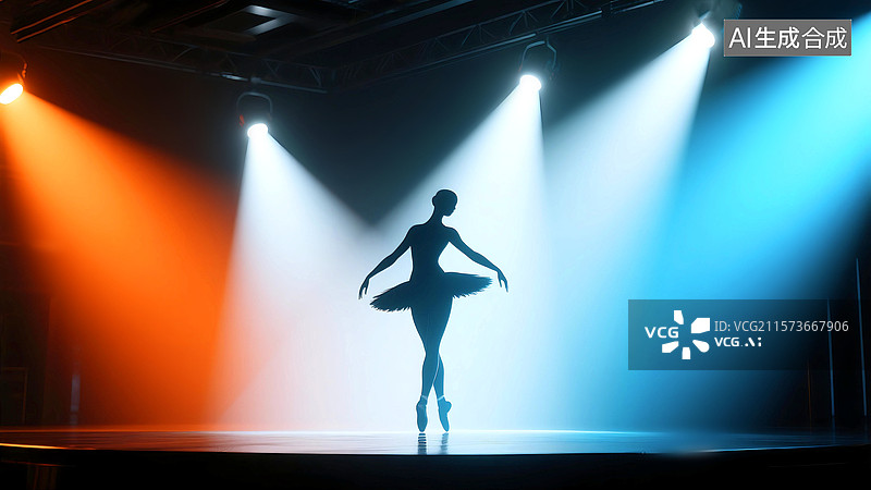 【AI数字艺术】3D三维立体C4D女子舞蹈芭蕾舞优美动作线条轮廓舞台表演演员灯束梦想艺术家图片素材