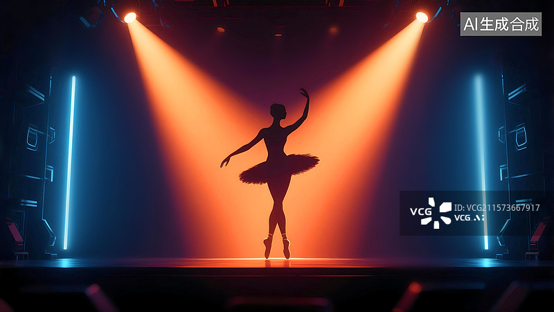 【AI数字艺术】3D三维立体C4D女子舞蹈芭蕾舞优美动作线条轮廓舞台表演演员灯束梦想艺术家图片素材