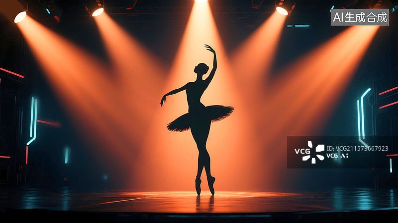 【AI数字艺术】3D三维立体C4D女子舞蹈芭蕾舞优美动作线条轮廓舞台表演演员灯束梦想艺术家图片素材