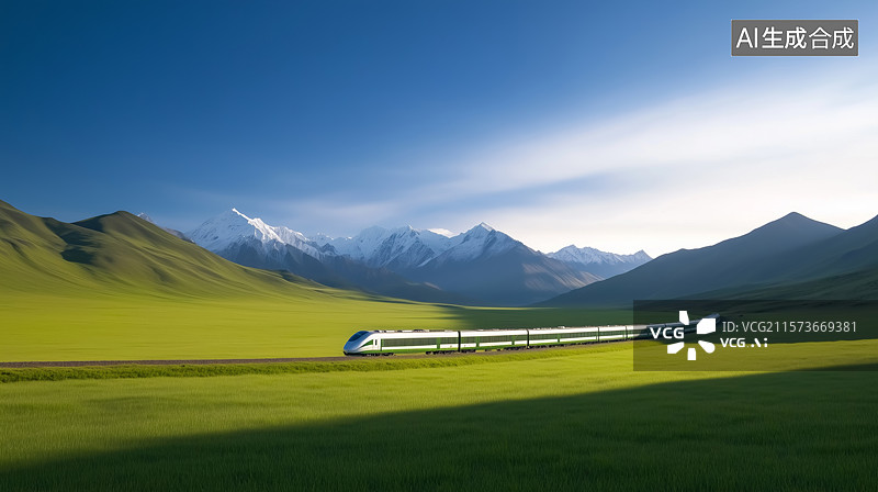 【AI数字艺术】雪山下的火车图片素材