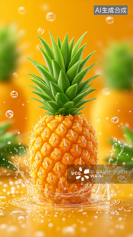 【AI数字艺术】菠萝落入果汁溅起水花图片素材