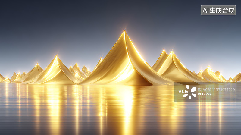 【AI数字艺术】金山金色地形山脉水面倒影三维图形插画背景图片素材