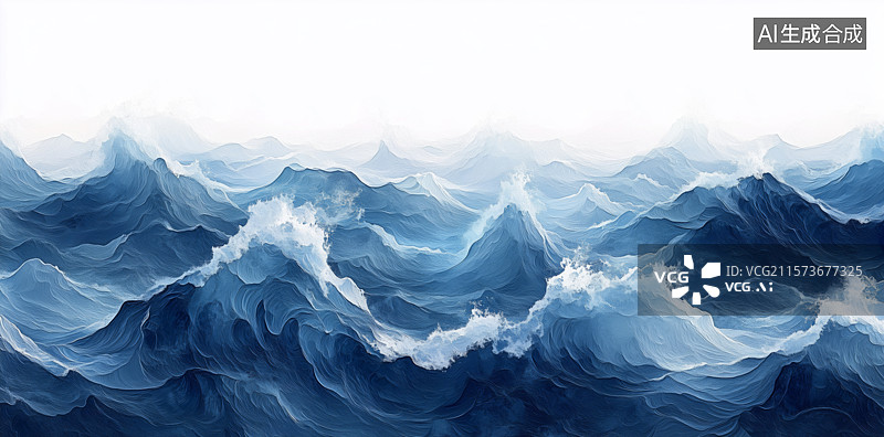 【AI数字艺术】中国风海浪插画图片素材