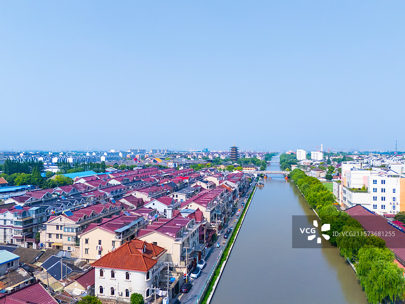 航拍上海宝山罗店古镇图片素材