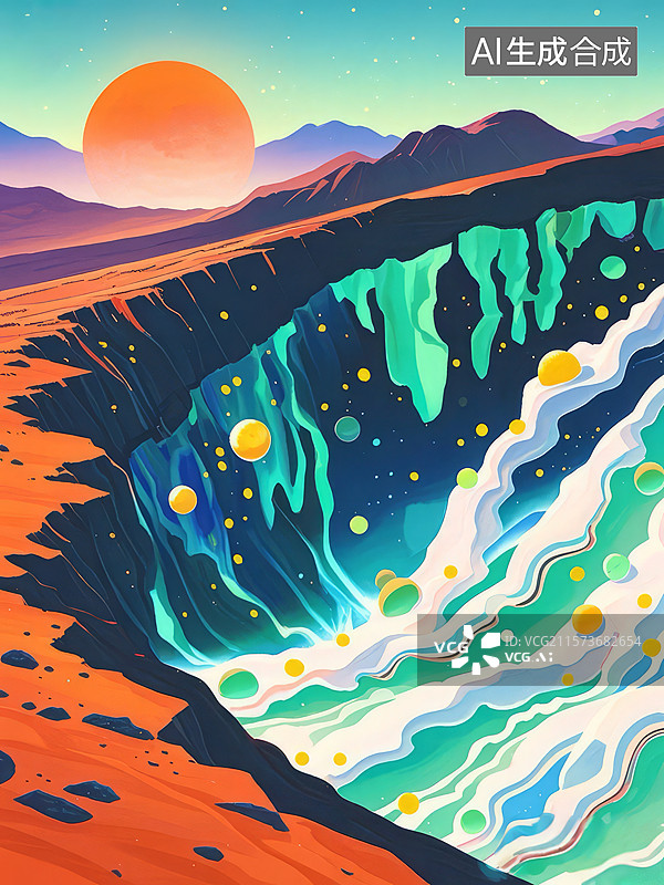 【AI数字艺术】奇幻峡谷：星空与熔岩的交汇图片素材