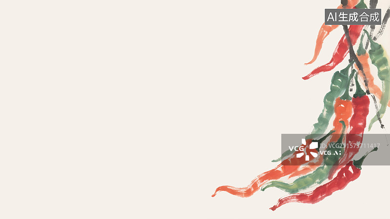 【AI数字艺术】辣椒水墨画背景居右图片素材