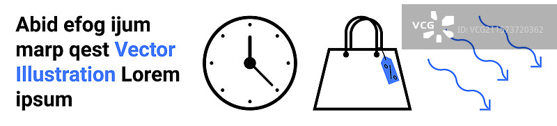 购物时间概念，配有时钟和手提包图片素材