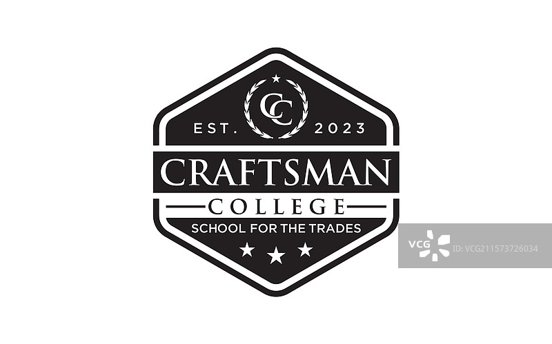 复古徽章框架中的CC字母组合标志图片素材