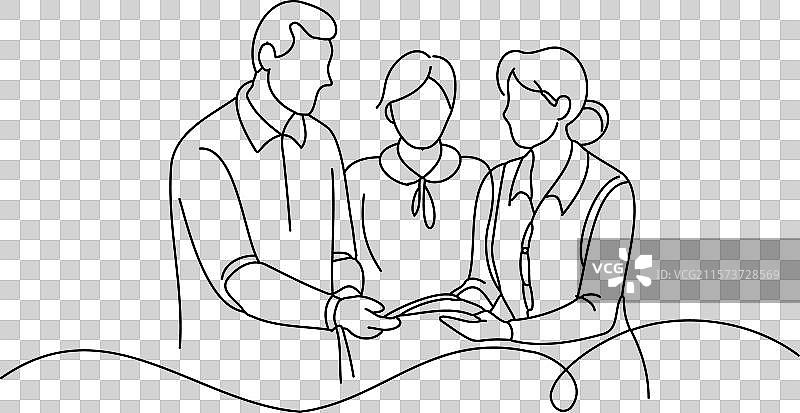 护理人员讨论护理计划的连续线条图片素材