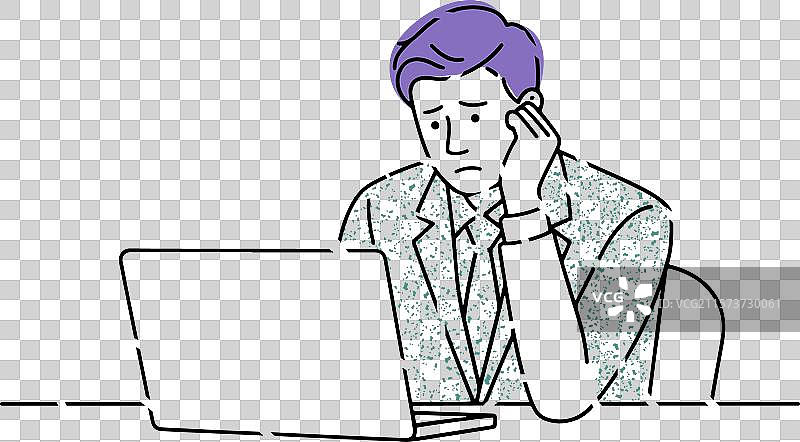 一位商人捂着头，凝视着一个……图片素材