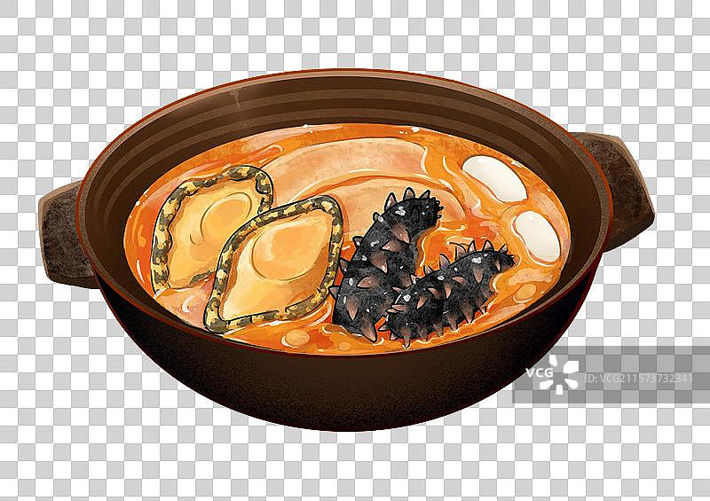 佛跳墙粤菜特色美食手绘风格插画元素图片素材