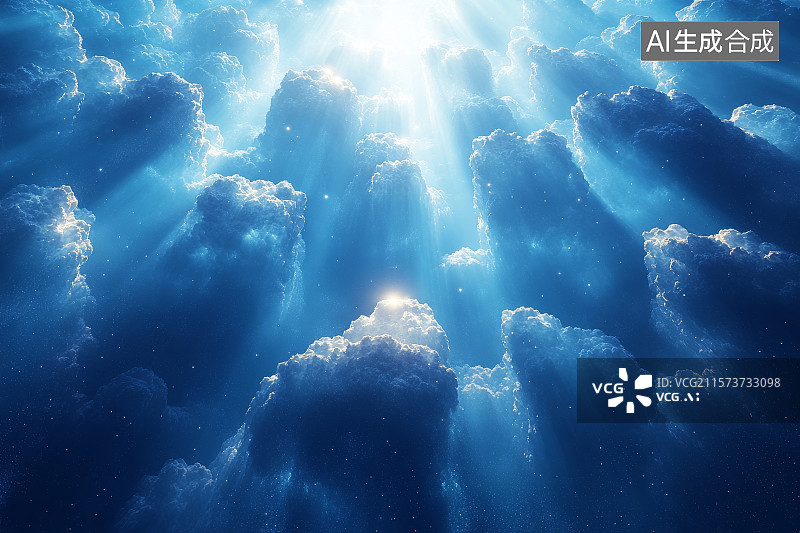【AI数字艺术】阳光穿透云层的壮丽景象图片素材