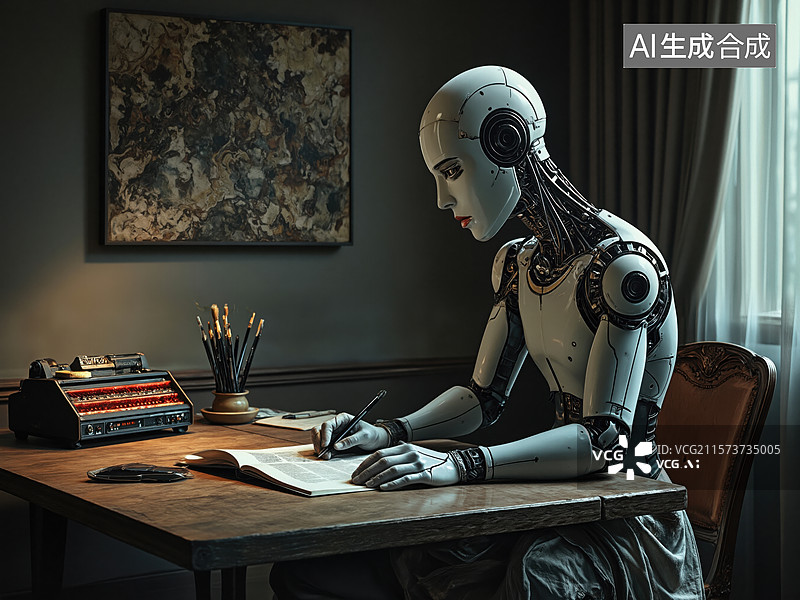【AI数字艺术】机器人写作场景图片素材