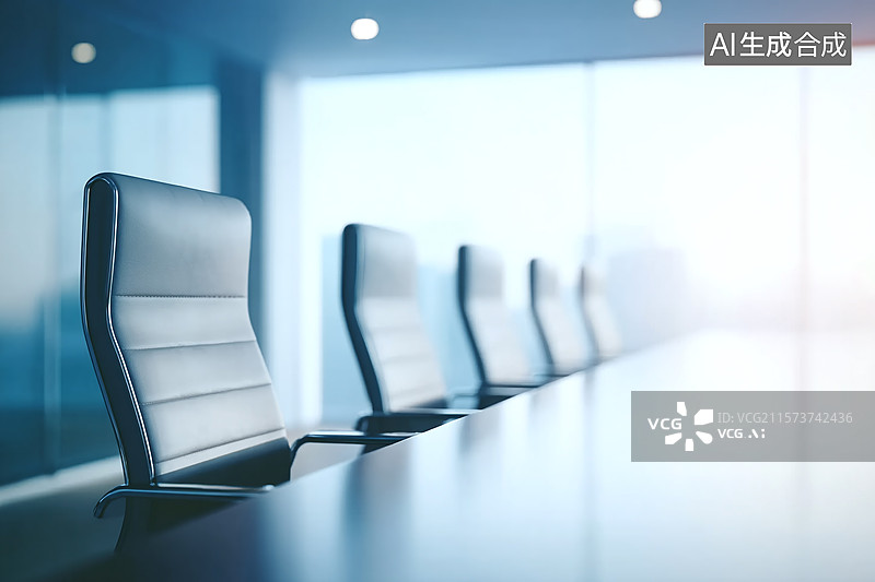 【AI数字艺术】现代商务会议室场景：长桌、座椅与简约布置，营造专业高效的办公洽谈与会议空间氛围图片素材