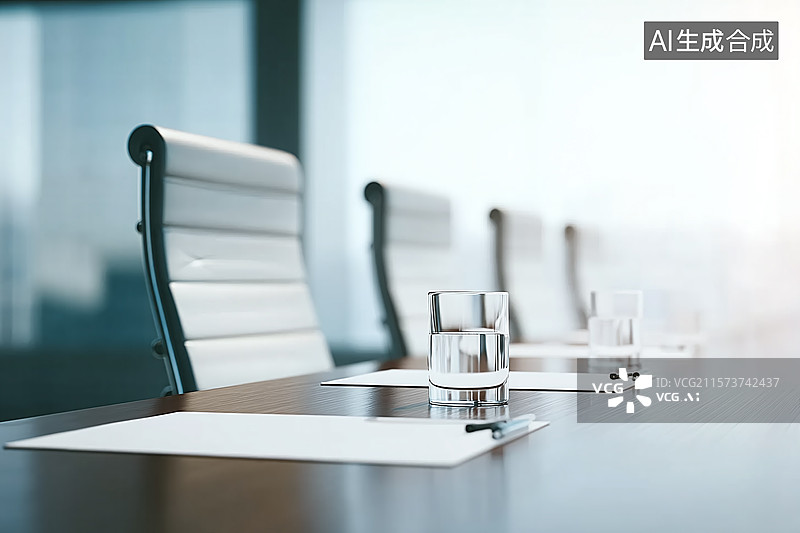 【AI数字艺术】现代商务会议室场景：长桌、座椅与简约布置，营造专业高效的办公洽谈与会议空间氛围图片素材