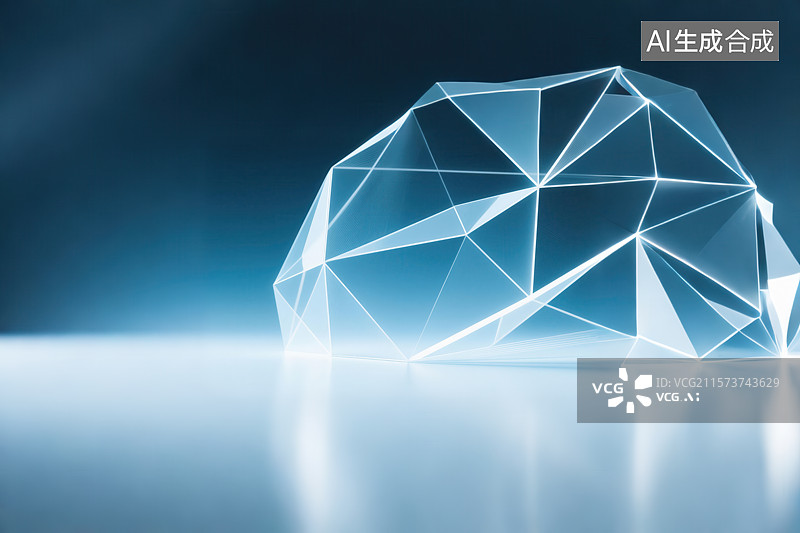 【AI数字艺术】透明多面体的科技互联幻象图片素材