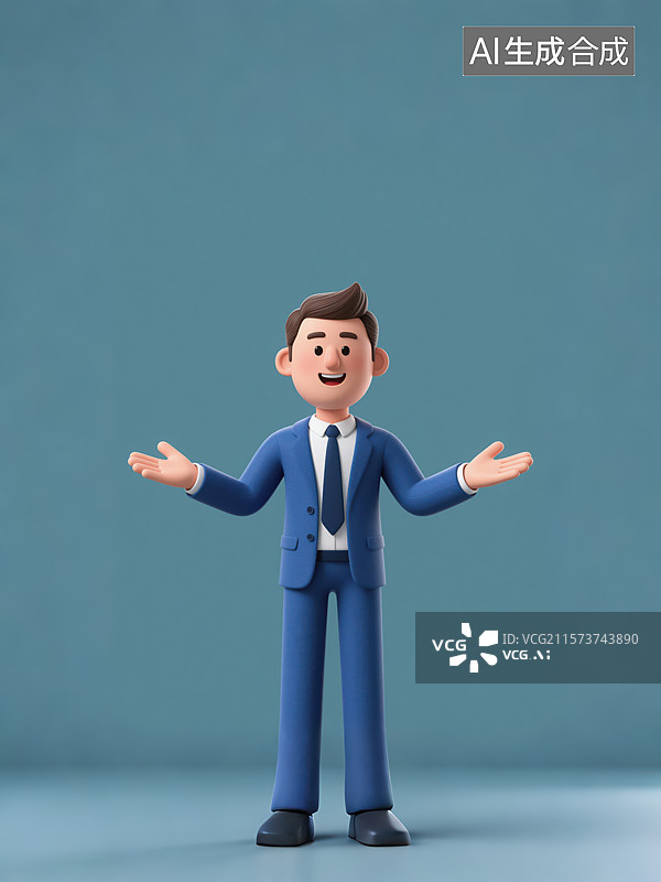 【AI数字艺术】3D 卡通商务人士的热情迎宾形象图片素材
