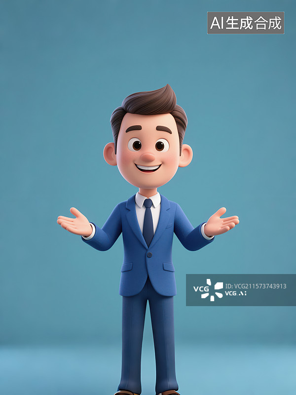 【AI数字艺术】3D 卡通商务人士的热情迎宾形象图片素材