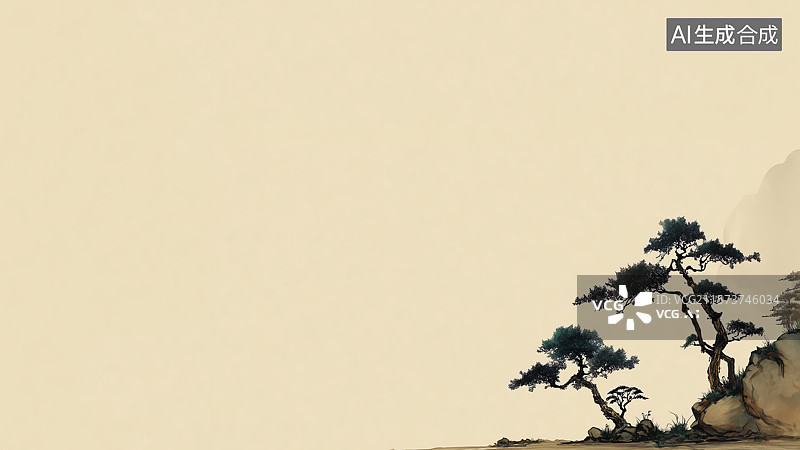 【AI数字艺术】水墨画右下图片素材