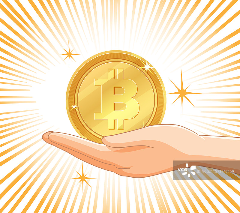 一只手展示着比特币硬币图片素材