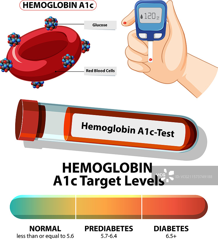 糖化血红蛋白A1C测试和血糖水平图片素材