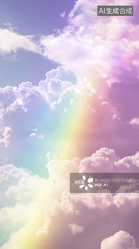 【AI数字艺术】数码科技彩虹天空云彩插画海报背景图片素材