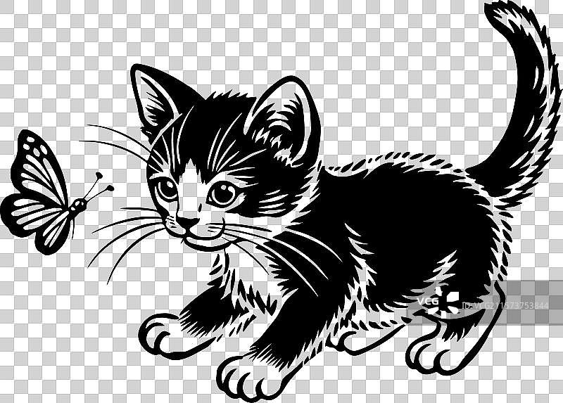 顽皮的小猫追逐着一只蝴蝶图片素材