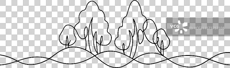 雾天与树的连续线条艺术图片素材