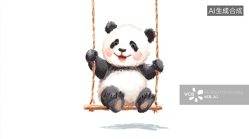 【AI数字艺术】熊猫宝宝荡秋千图片素材