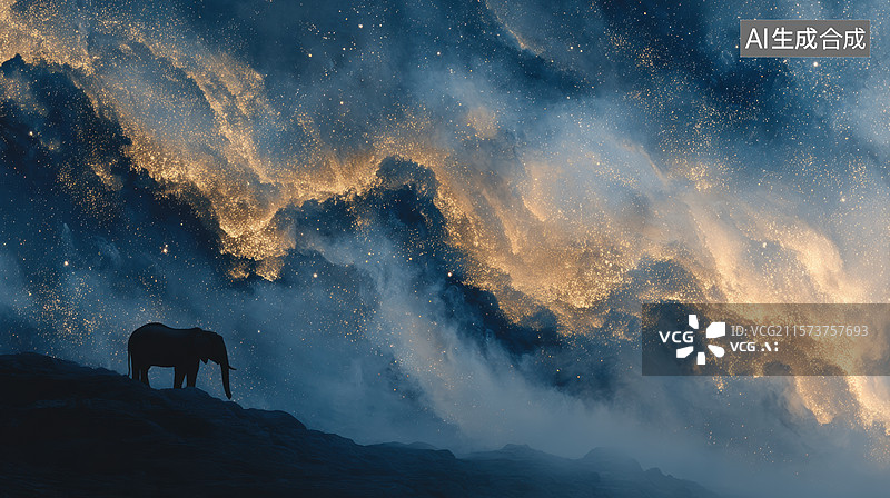 【AI数字艺术】星空下大象的剪影图片素材