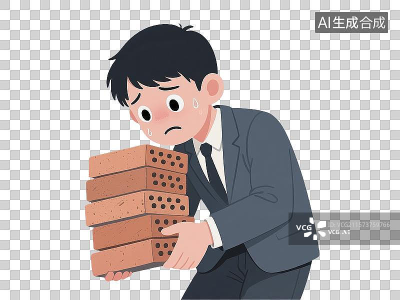 【AI数字艺术】教科书插画风格工地搬砖的西服年轻人图片素材