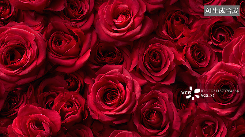 【AI数字艺术】热情绽放的红玫瑰花海图片素材