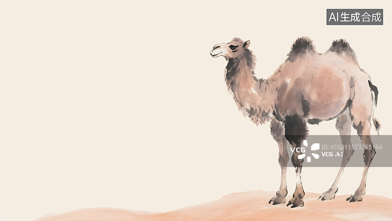 【AI数字艺术】骆驼水墨画背景居右图片素材