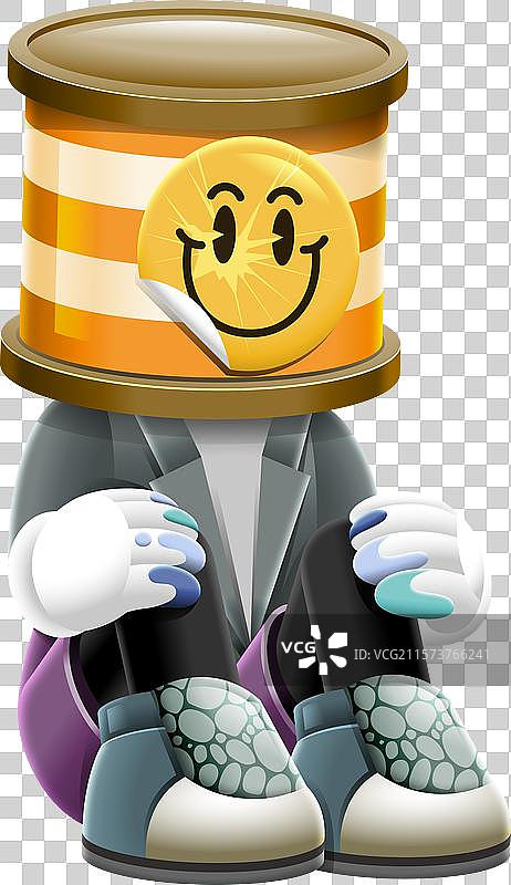 免抠素材：条纹笑脸罐头坐姿卡通人物角色图片素材