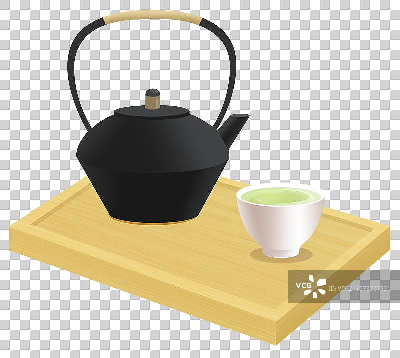 中国食物食品饮料美食茶叶茶具茶道喝茶品茶铁壶烧水茶盘卡通杯子插画图片素材