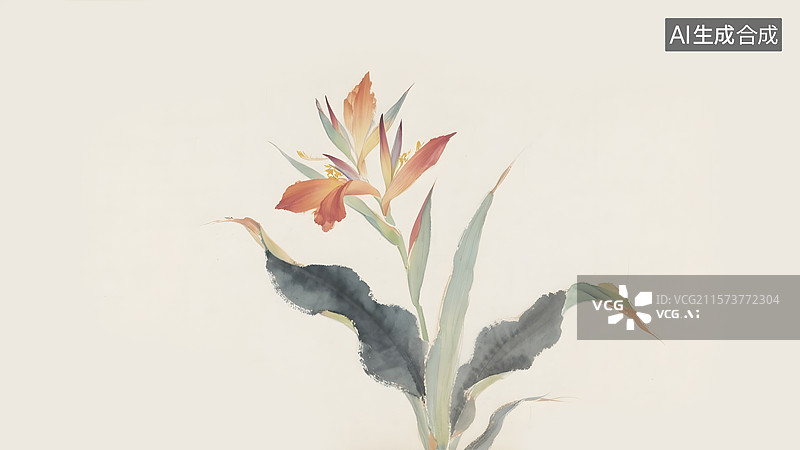 【AI数字艺术】水墨画美人蕉常规图片素材