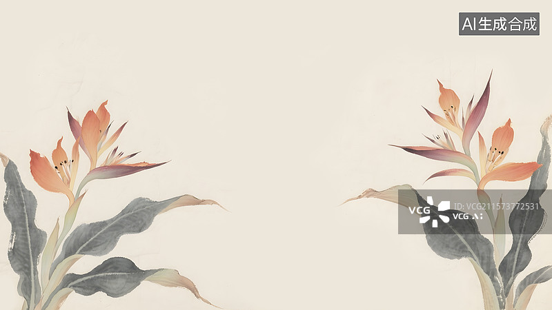 【AI数字艺术】水墨画美人蕉两侧图片素材