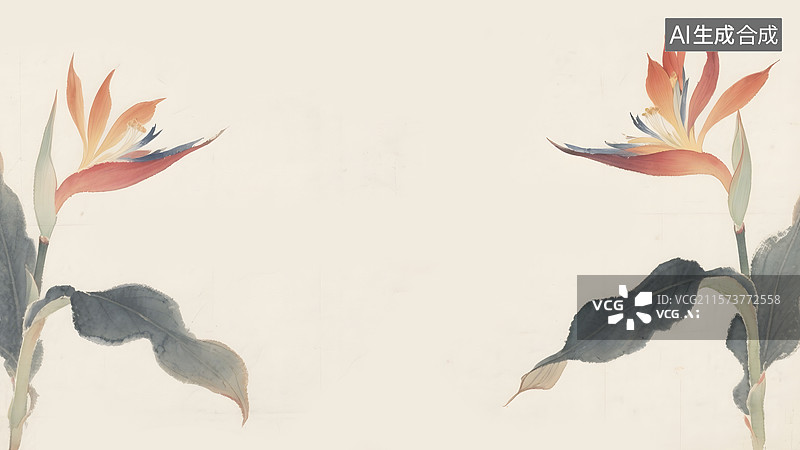 【AI数字艺术】水墨画美人蕉两侧图片素材