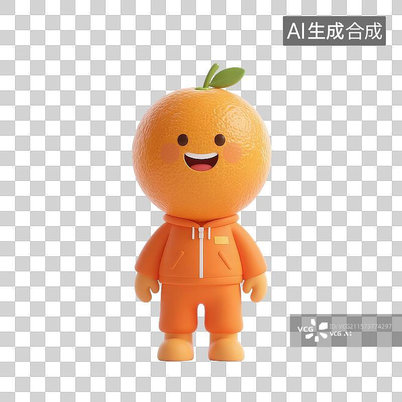 【AI数字艺术】3D渲染，卡通橙子，橘子，夏天，心想事成，一个新鲜橙子，水果，食材免抠元素图片素材