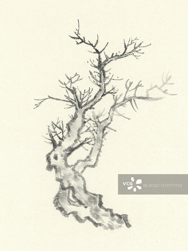 秋冬季节枯树中国画元素图片素材