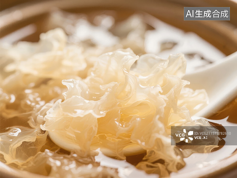 【AI数字艺术】银耳汤盛于瓷碗中，色泽晶莹剔透图片素材