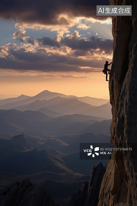 【AI数字艺术】攀岩者在悬崖上挑战极限图片素材