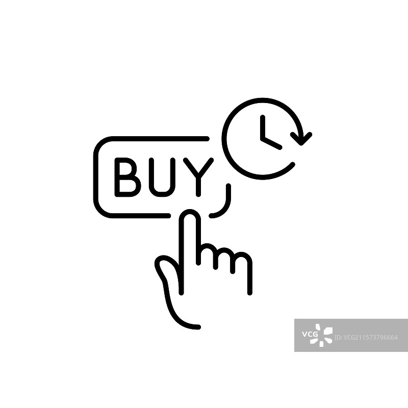 手指点击购买按钮和时钟符号图片素材