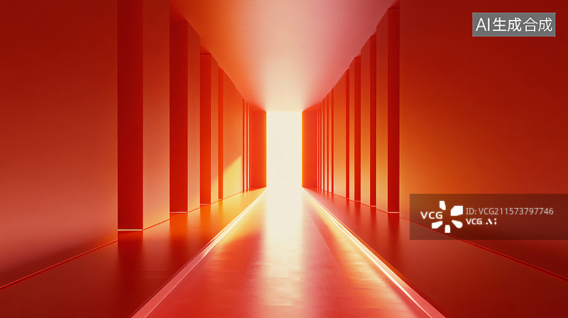 【AI数字艺术】红色发光的科技走廊图片素材