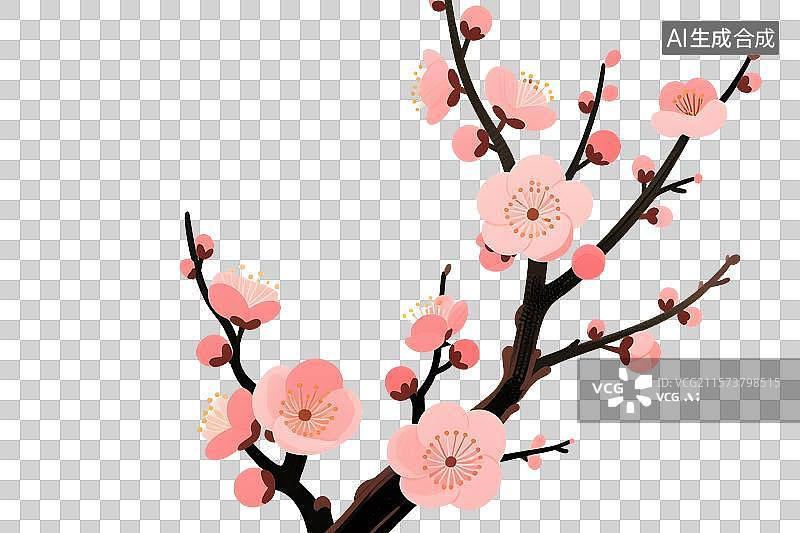 【AI数字艺术】水墨风红梅报春插画免扣元素图片素材