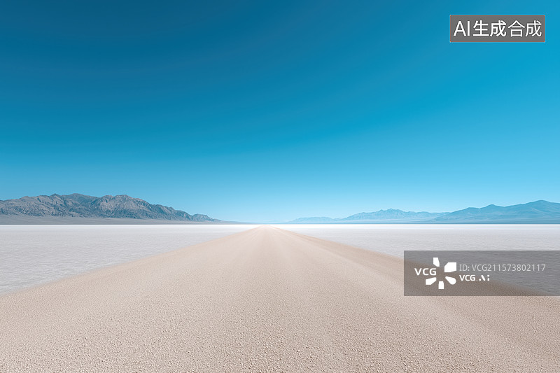 【AI数字艺术】沙漠公路与蓝天图片素材