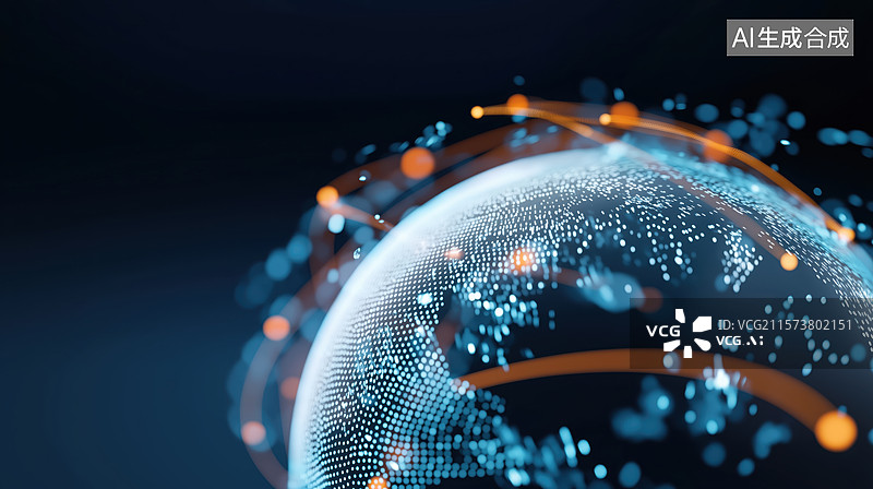 【AI数字艺术】全球网络连接的地球模型图片素材