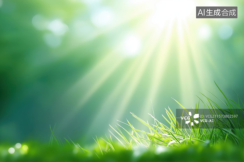 【AI数字艺术】阳光透过绿草的自然景象图片素材