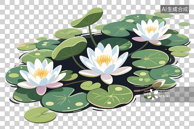 【AI数字艺术】睡莲浮萍插画免扣元素图片素材